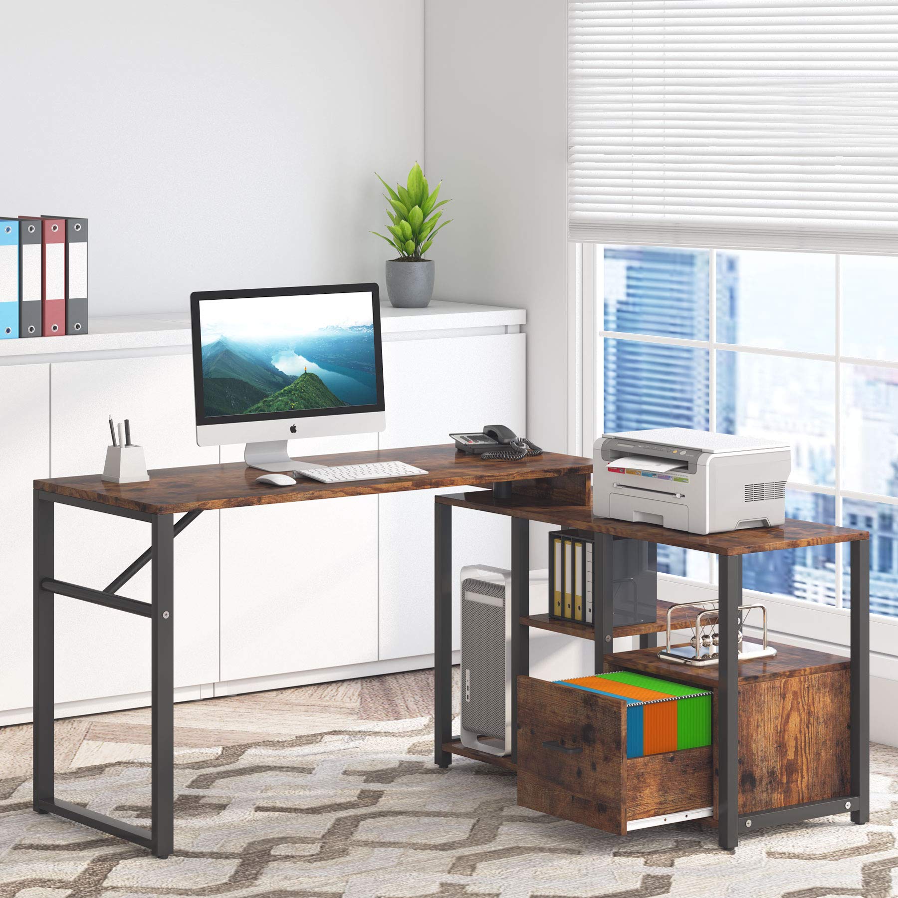 Tribesigns Rotating LShaped Computer Desk with File Drawer, Corner