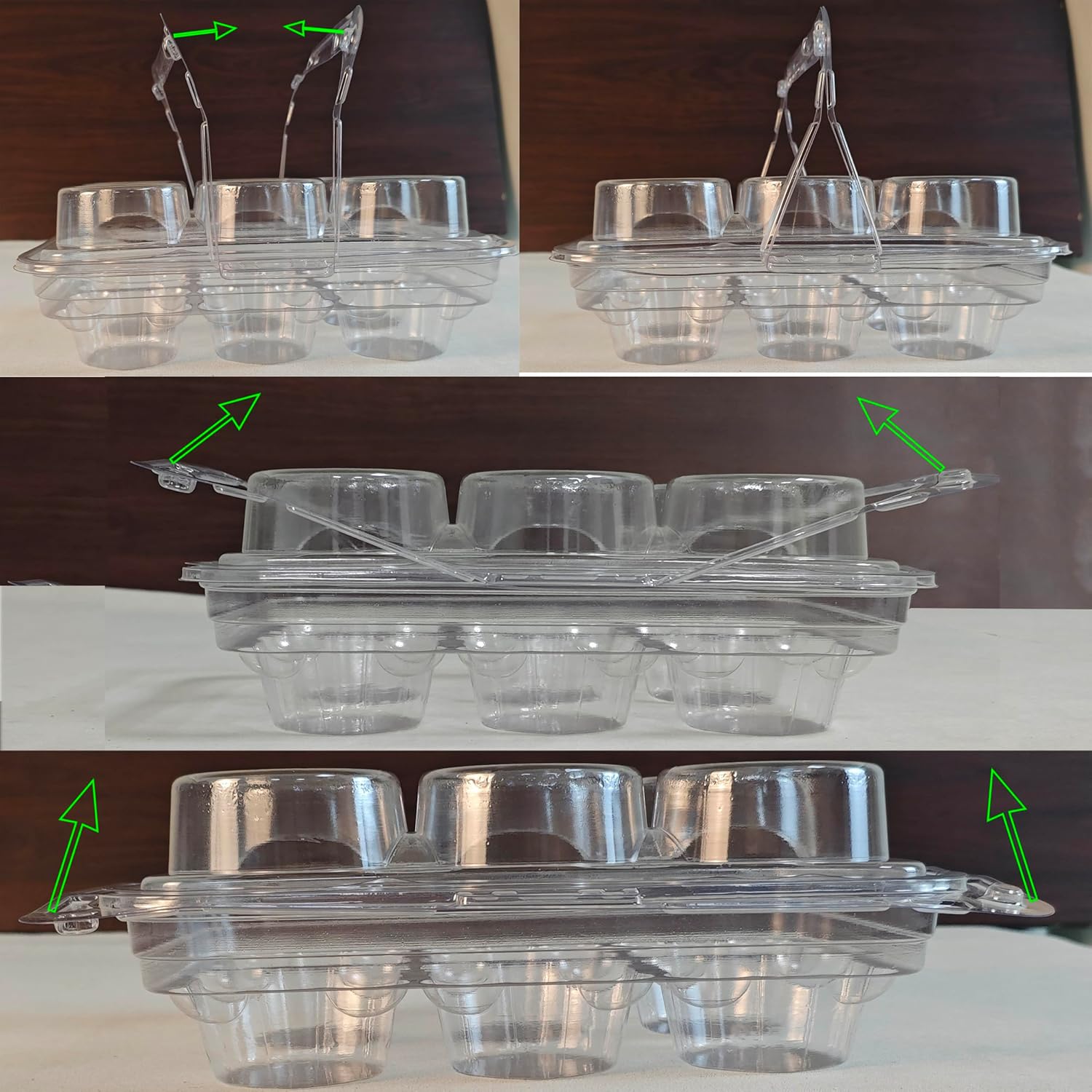 50 Pack of 6 count cupcake containers， 6-Chamber Handheld Transparent Muffin Container, Disposable Plastic Cupcake Container With Lid, Cake Rack