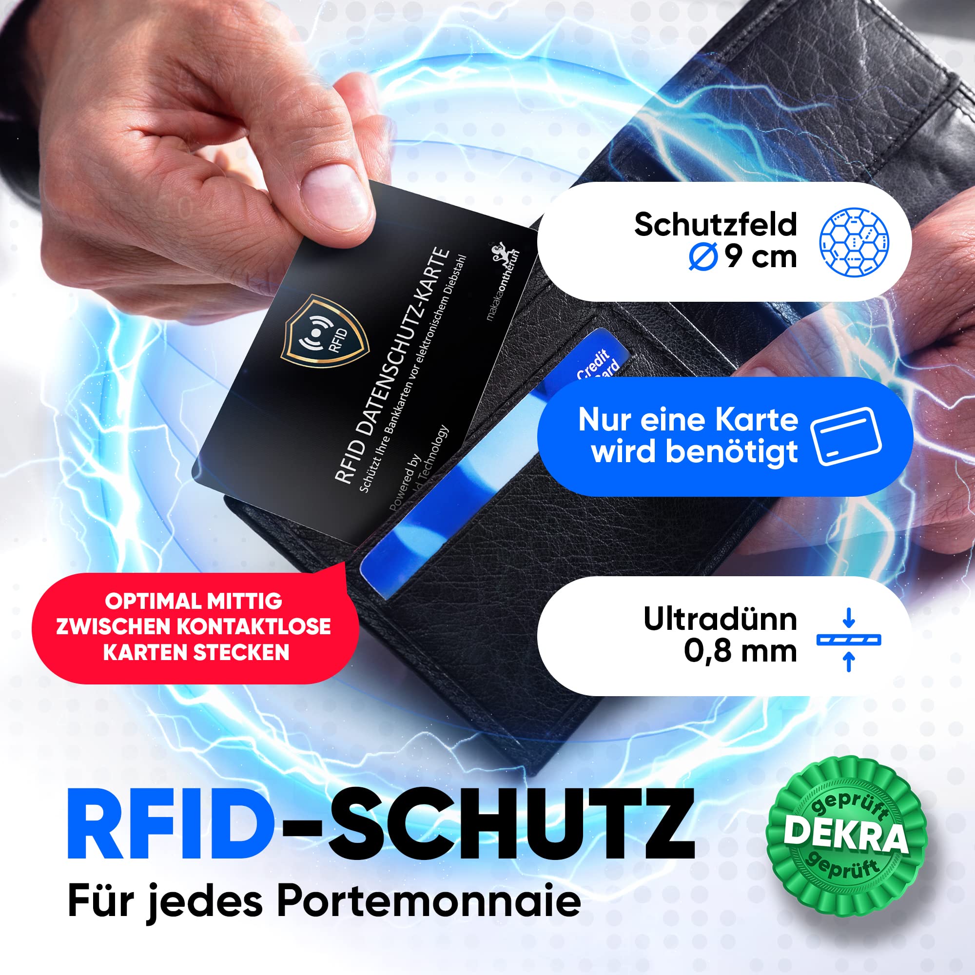 DEKRA + EMV sprawdzona karta blokująca RFID 360° ochrona RFID zakłócacz elektroniczny - karta blokująca NFC - karta ochronna do dużego portfela - karta ochronna przed kradzieżą danych - karta
