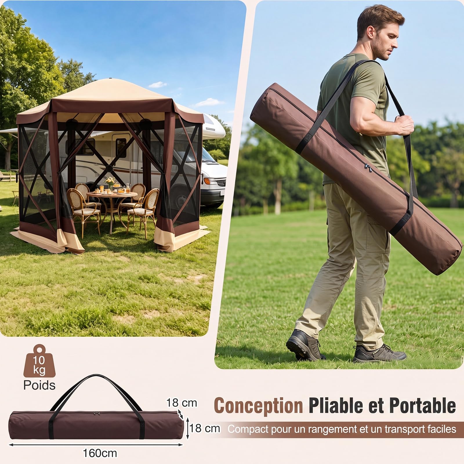 COSTWAY Tonnelle Pop-up avec Moustiquaire, Tente de Réception Pliante pour 4-6 Personnes, Barnum Gazebo de Jardin avec Toit Oxford, Abri Extérieur Hexagonale pour Camping Fête (295 x 295 x 220 cm)