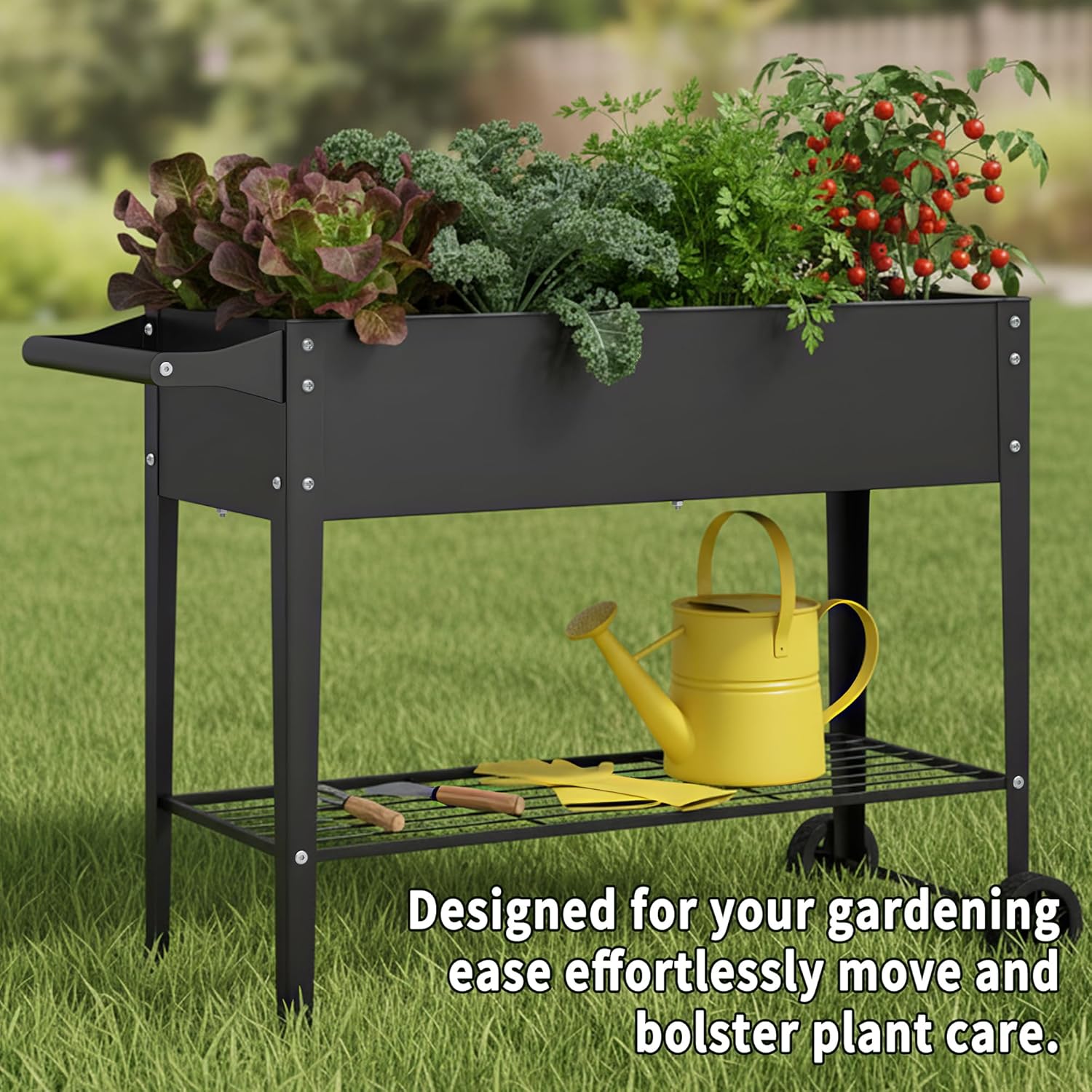 Elevate 2Pcs 32" Tall Raised Garden Bed with Wheel,Planter Box for Backyard,Outdoor Garden, Patio, Balcony, 400lb Capacity,Black