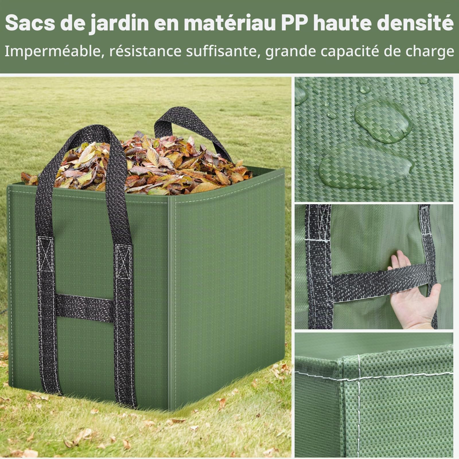 Sac Jardin Dechets Verts 2x250L, Sacs de déchets Jardin résistants en PP Robuste, Sacs Poubelle de Jardin Pliables et Réutilisables, étanche sac vegetaux jardin avec Poignées