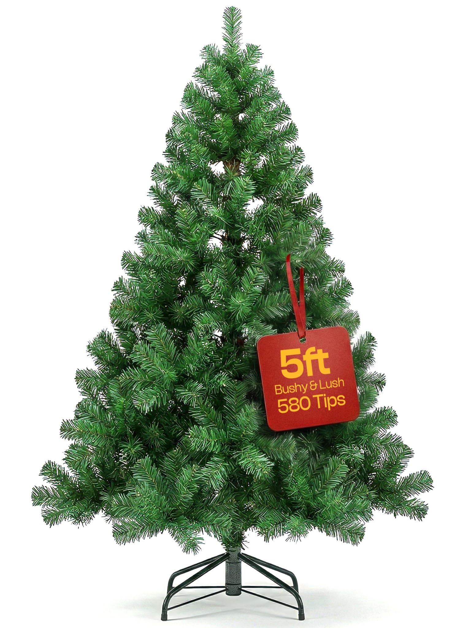 KLASS 5ft Christmas Tree 580 Tips Lush Xmas Tree, Premium PVC Realistic Artificial Christmas Tree With Metal Stand, Green Christmas Trees in 4ft, 5 ft, 6ft & 7ft Sizes Perfect Christmas Decoration