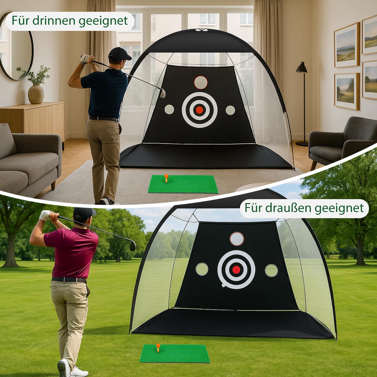 Golf Übungsnetz mit Matte, 303 x 207 x 186 cm Golf Trainingsnetz für Zuhause, Multi-Target Golfs Netz mit Abschlagmatte, 6 Übungsbällen, Tragetasche, Golfs Training Set