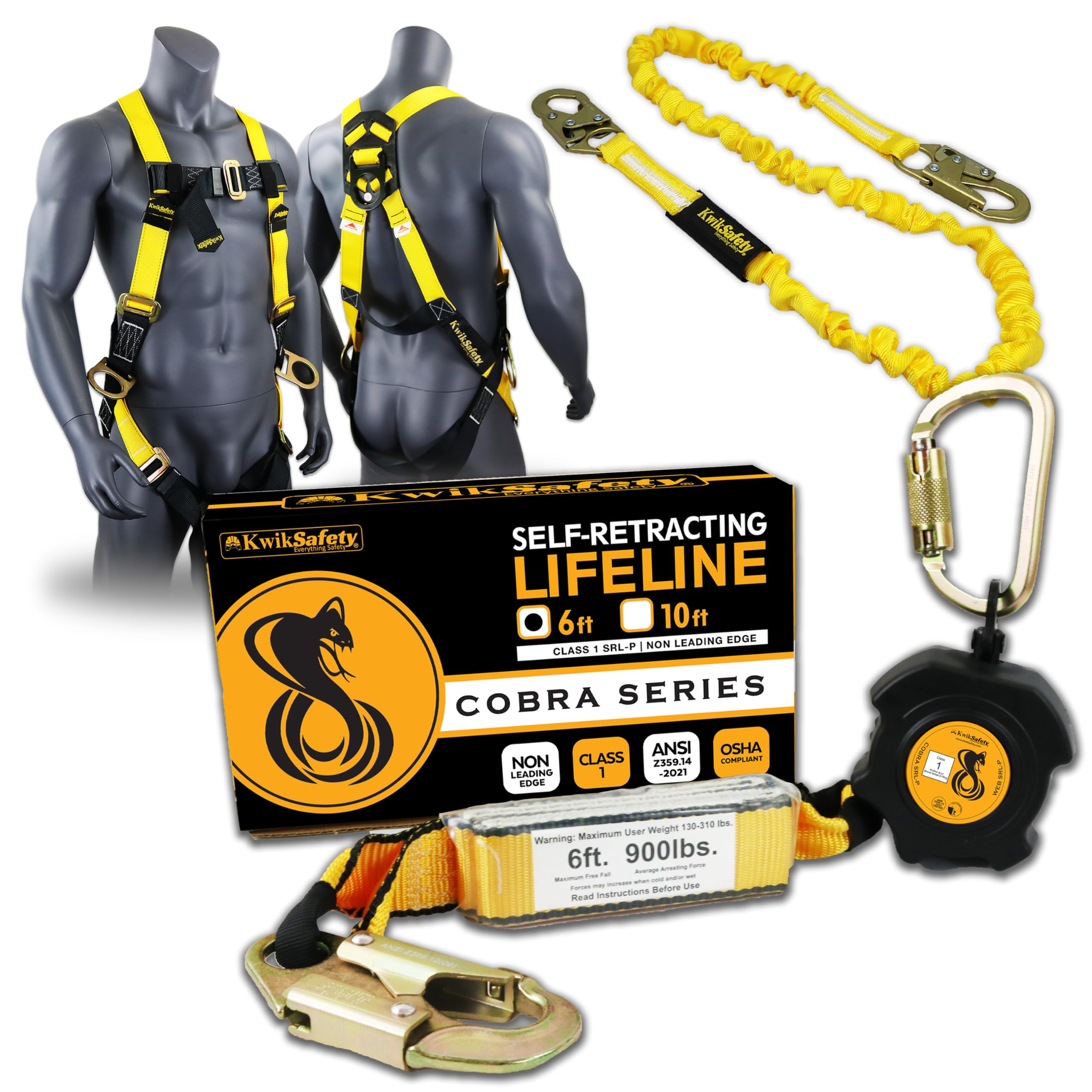 KwikSafety - 6' Cobra Web Self-Retracting Lifeline [KIT] Class 1 Retractable Safety Lanyard SRL ANSI OSHA Fall Gear