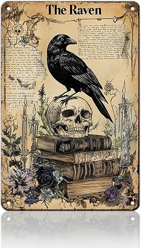 Miniatura 1 de Letrero de calavera de cuervo, divertido letrero de metal para decoración de pared para el hogar, bar, cafetería, cocina, garaje, 12 x 8 pulgadas