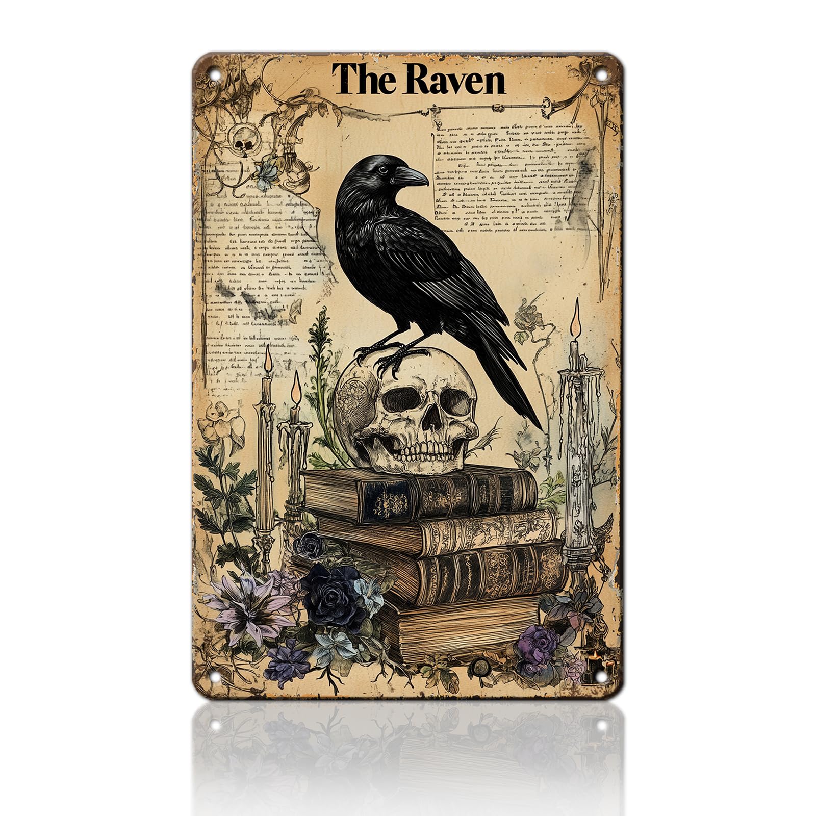 Anceky Raven Skull Sign Funny Metal Tin Sign Wall Decor for Home Bar Cafe Kitchen Garage 12×16 Inch