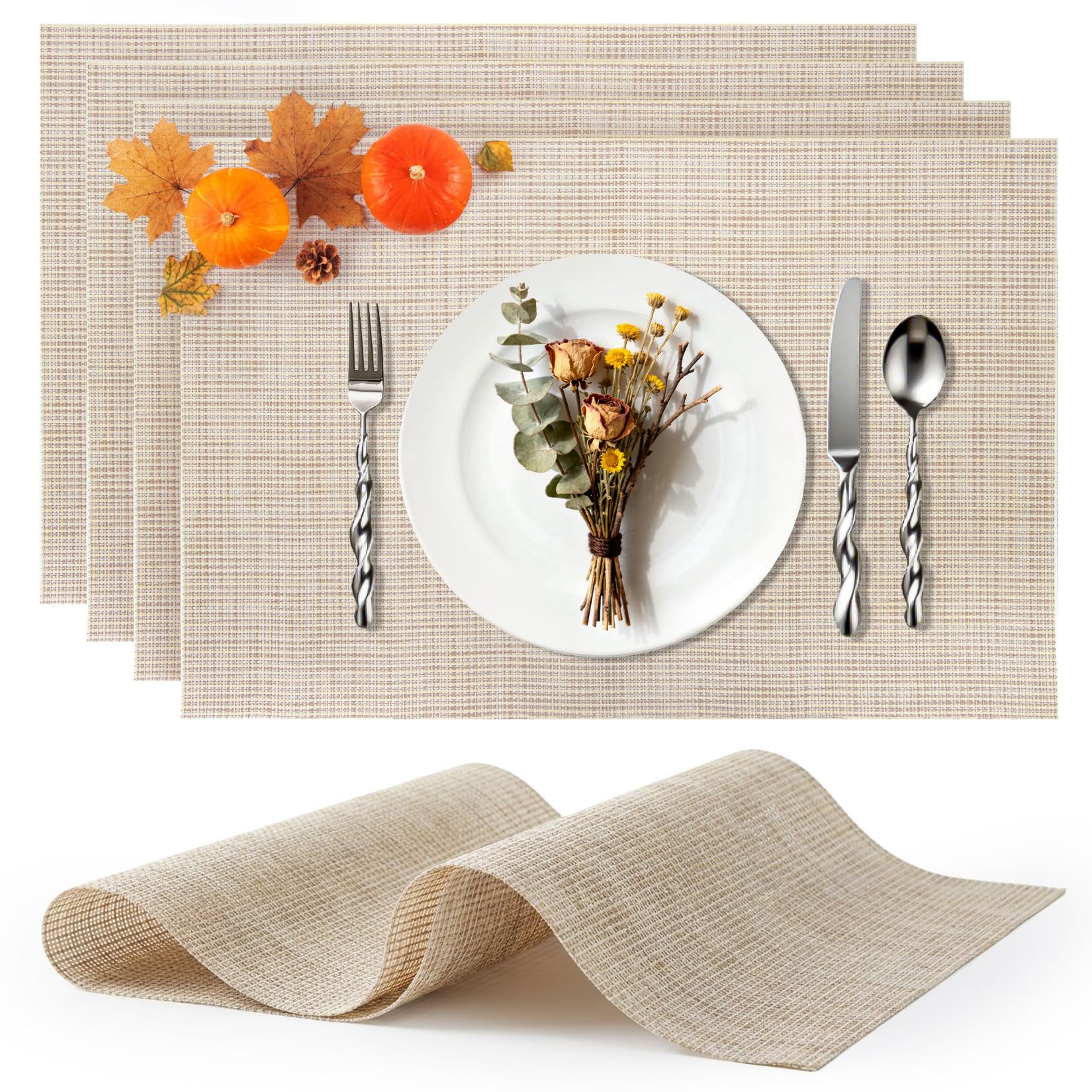 Photo 1 of RAINFLOW 4PCS Placemats Set - Heat Resistant Vinyl Place Mats for Dining Table