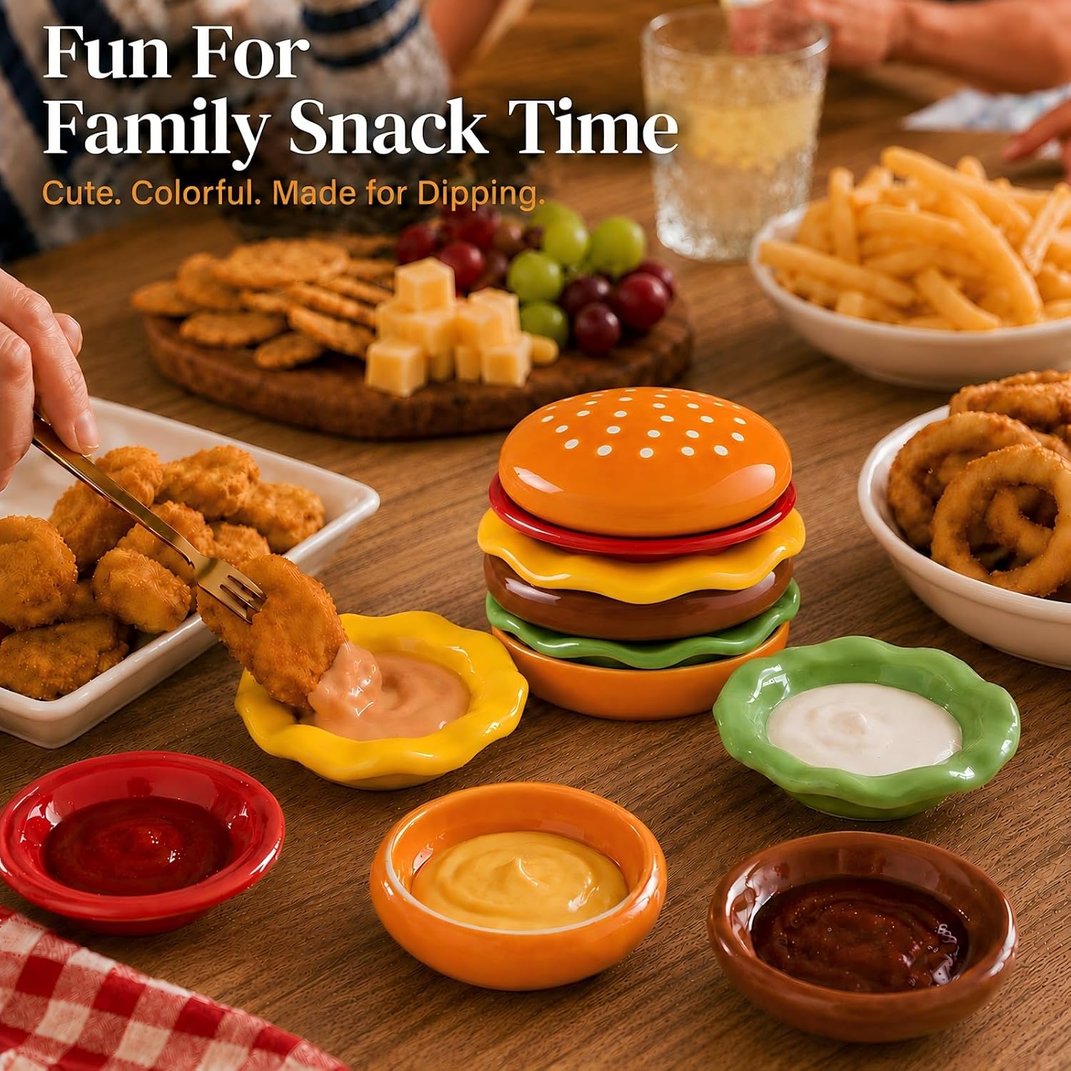 6 Pack Ceramic Burgers Snacks Dipping Pinch Bowls, Small Soy Sauce Dish