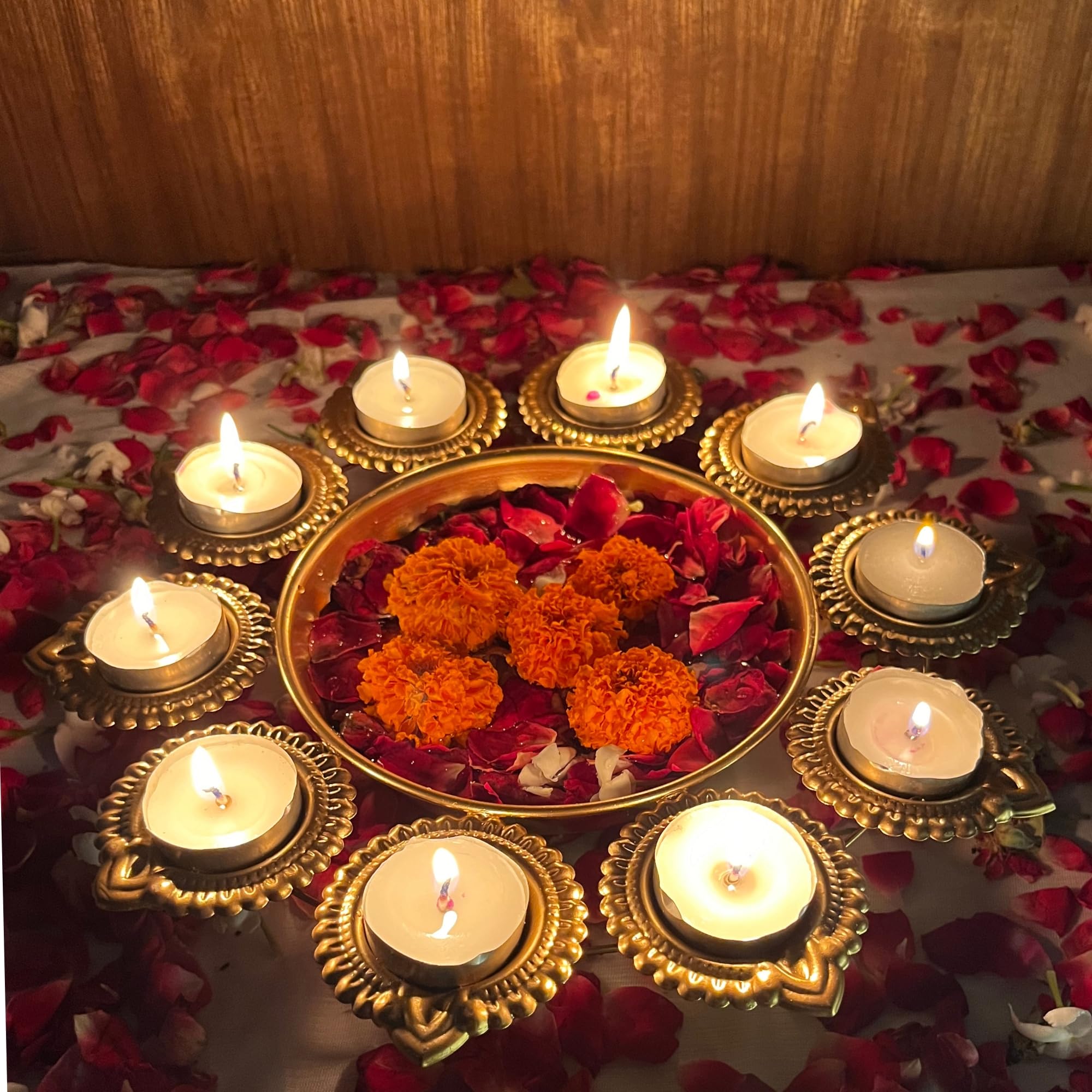 DARPAN KALA Decorative Diya urli Bowl for Diwali Decoration,Home Decoration,tealight use, shaadi Decoration in 10 inch Size with 10 in 1 Diya Set in Golden Colour (Medium) (B0D9K8P57B) Amazon Price History, Amazon Price Tracker