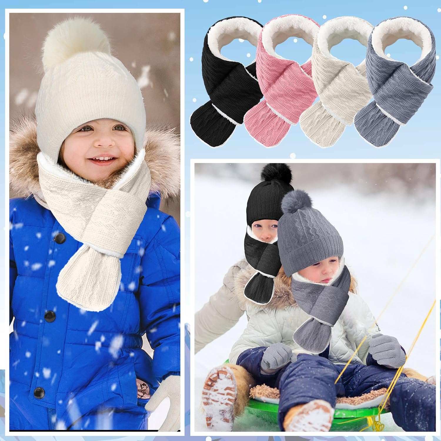12 Pcs Kids Hat Gloves Scarf Set for Winter 3-5 Toddler Pom Fleece Scarf Knit Cap Children for Boys Gift Girls - Image 5