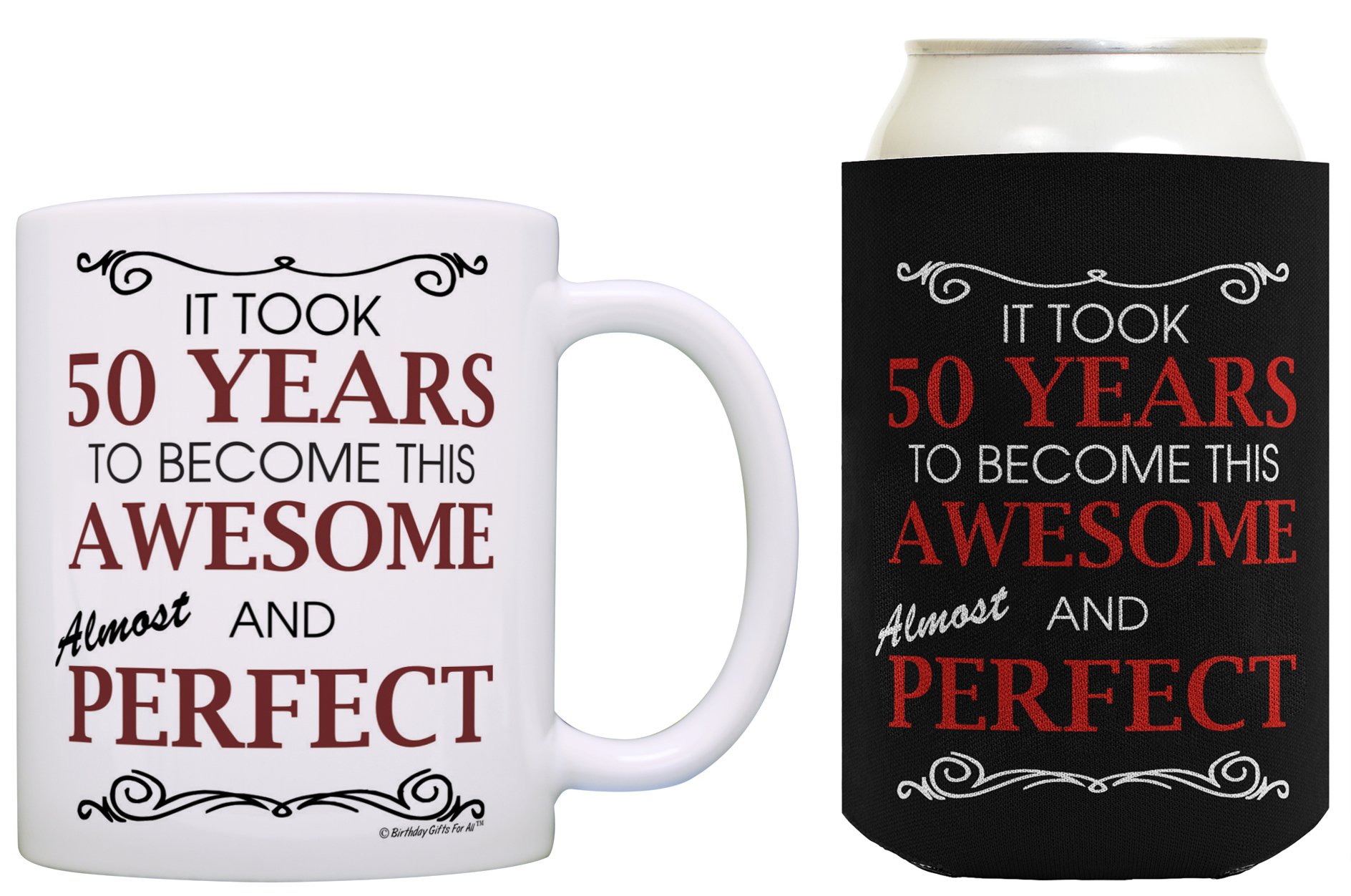 50th Birthday Ideas It Took 50 Years to Become This Awesome and Almost Perfect 50th Birthday Party Ideas 50th Birthday Decorations Coffee Mug & Can Coolie Bundle Black