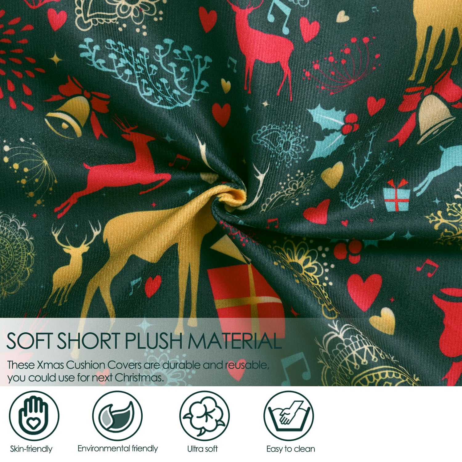ORANIFUL Fodere Cuscini Natalizie 40x40 Set da 4 Verde Scuro Copricuscini Divano Velluto Quadrati Decorativi in Lino per Letto Décor Casa Auto (Natale 07, 4 Pezzi)