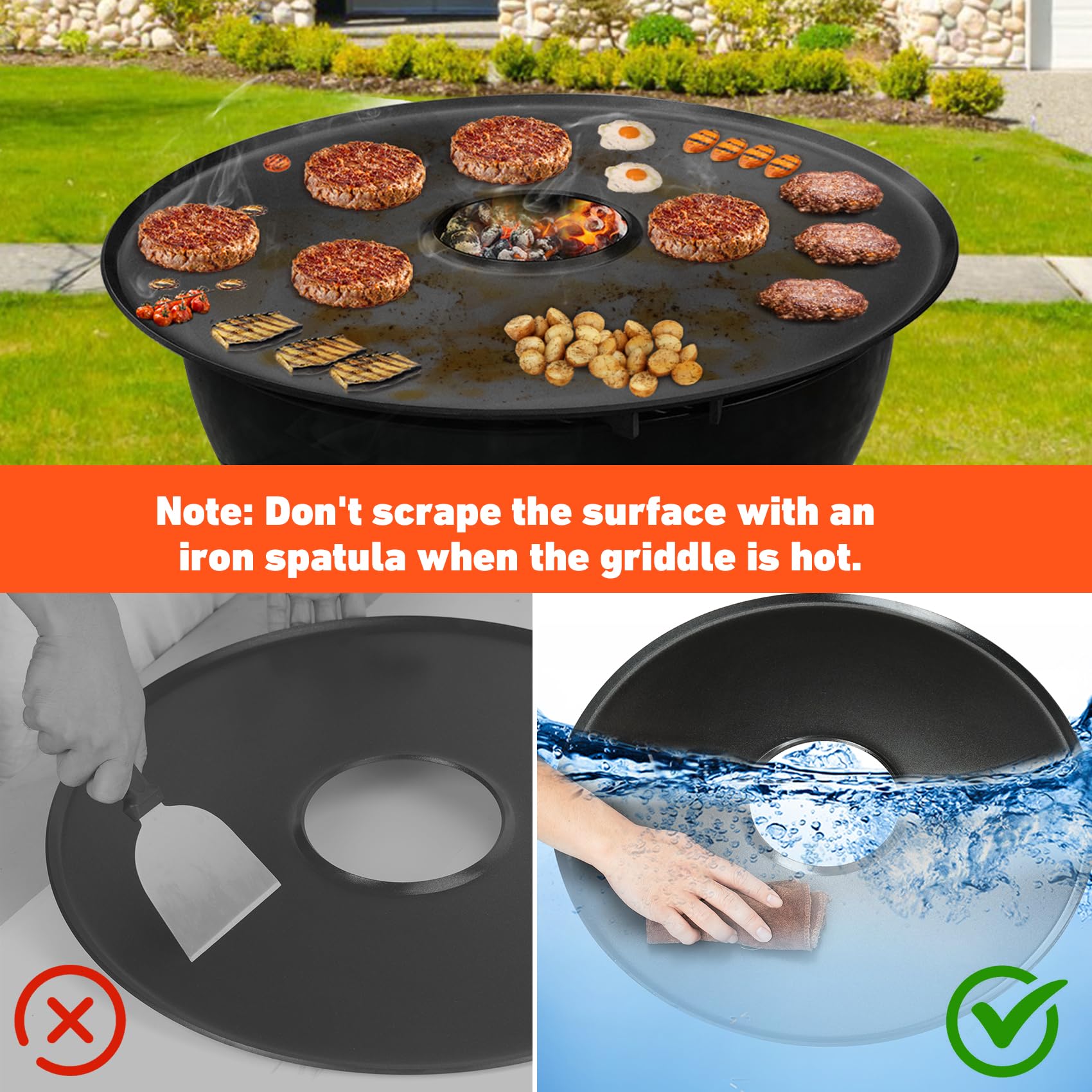 Onlyfire Weber grill grill węglowy 57 cm Kettle, okrągły wędzarnia bębnowa i grill, okrągła żelazko nieprzywierająca powłoka ceramiczna, 3 paski podtrzymujące
