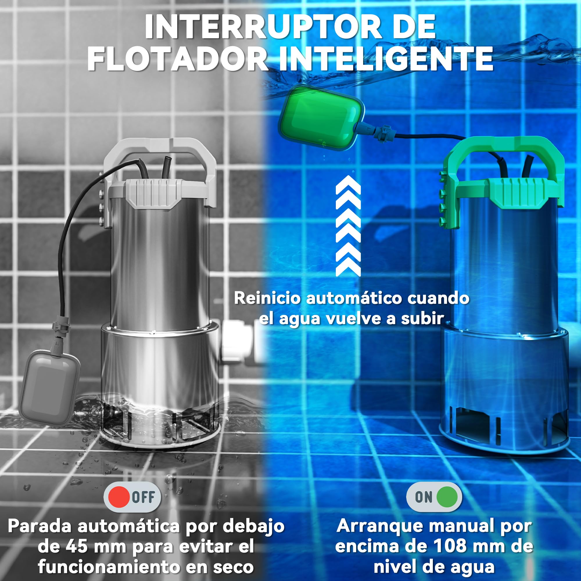 Outsunny Bomba Sumergible Aguas Residuales 1100W 18000 l/h con Interruptor Flotador