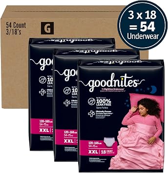 Goodnites Girls' Nighttime Underwear, Size XXL (120-165 lbs), 54 Ct, Packaging May Vary