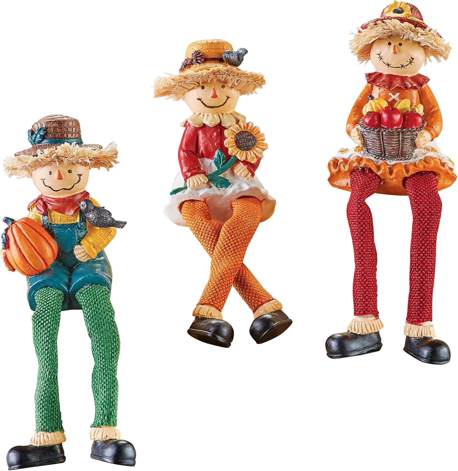 Collections Etc HandPainted Fall Scarecrow Sitters Set