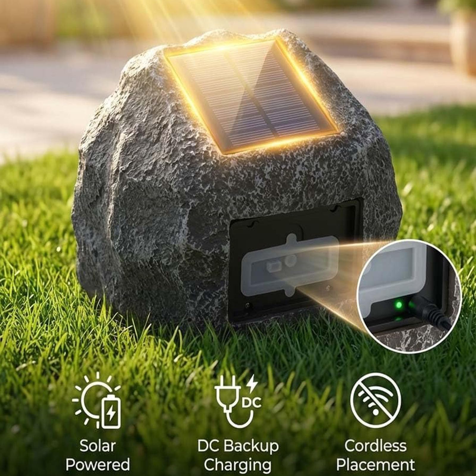 Altoparlanti rock ad energia solare impermeabili all'aperto, altoparlante stereo wireless Bluetooth, USB controllo remoto intelligente, decorazione del sistema di altoparlanti (Brown White)