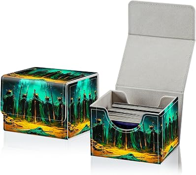 Card Deck Box for MTG, Cards Storage Box Fits 120+ Sleeved, Leather Small Size Strong Magnetic Closing Card Case for Board Games Magic TCG CCG Baseball Collection, Green Cave Skull