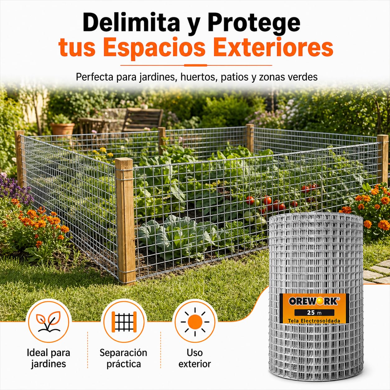 Malla Soldada Galvanizada, para Cierres y Separación de Jardines - 19x19 mm - Ø 1,4 mm - 1,5x25 m