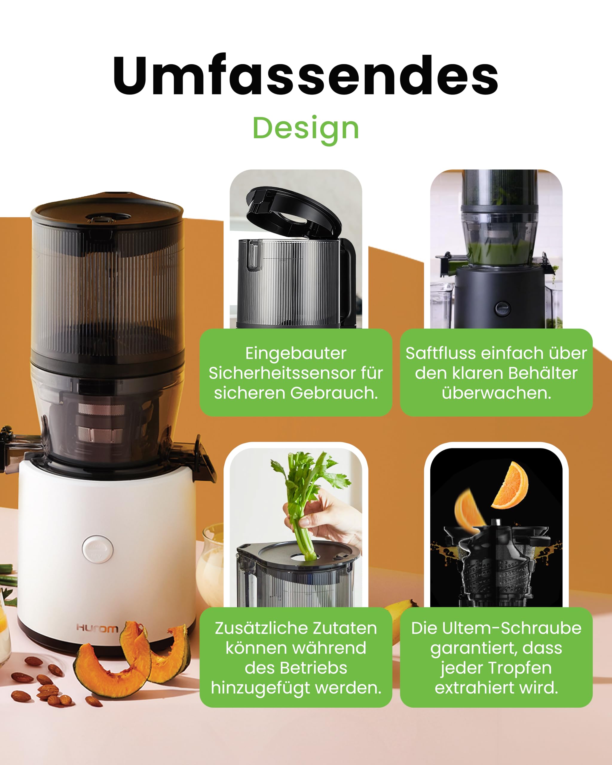 Hurom Slow Juicer | Entsafter Gemüse und Obst | H320N | Elektrische Kaltpresse | Ruhiger Motor | Leicht zu Reinigen mit Großem Behälter und Siebfilter 2L | 200 Watt | BPA Frei | Schwarz