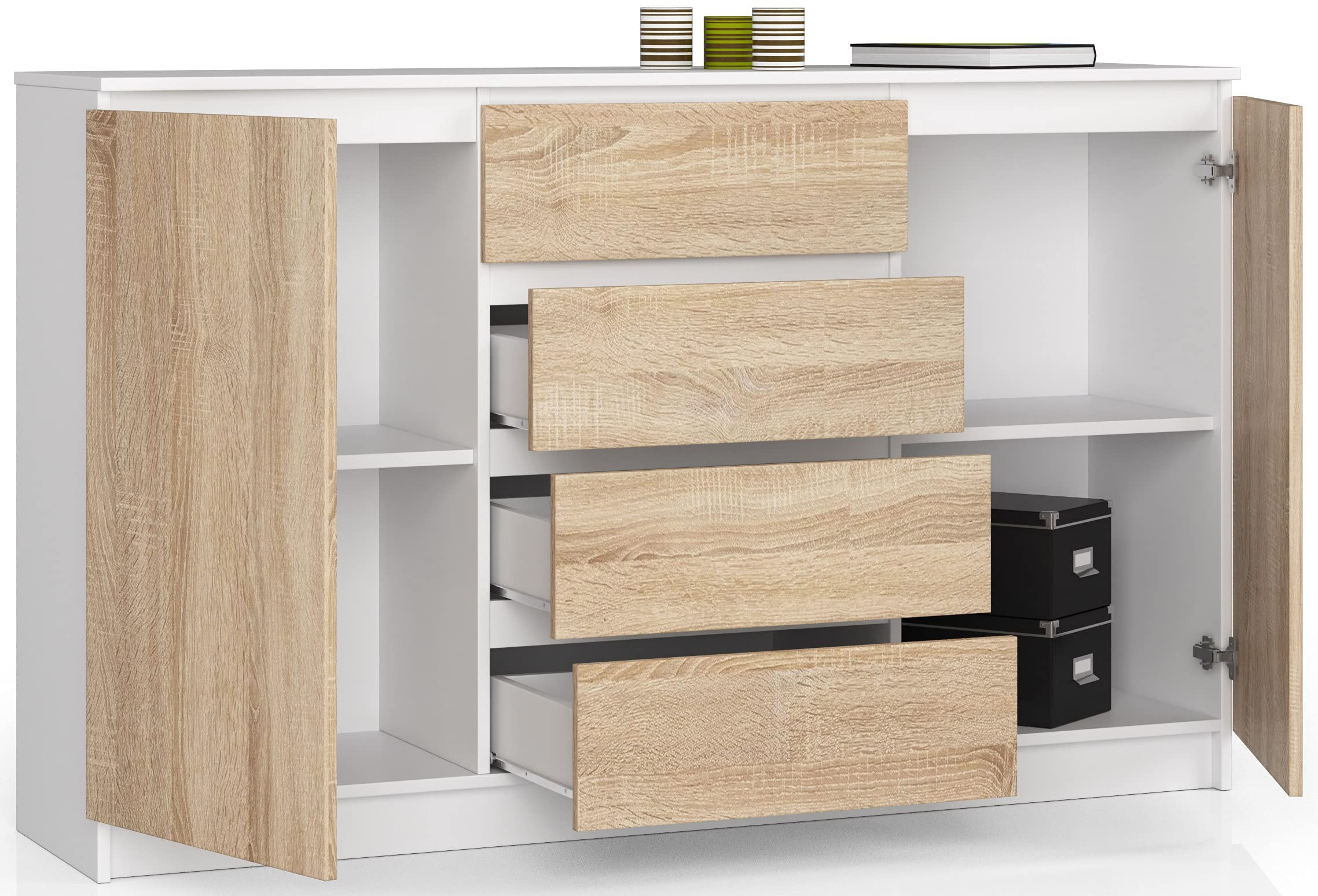 Ladekast 160 cm breed modern in eikenhout met zwart URBANIA-131