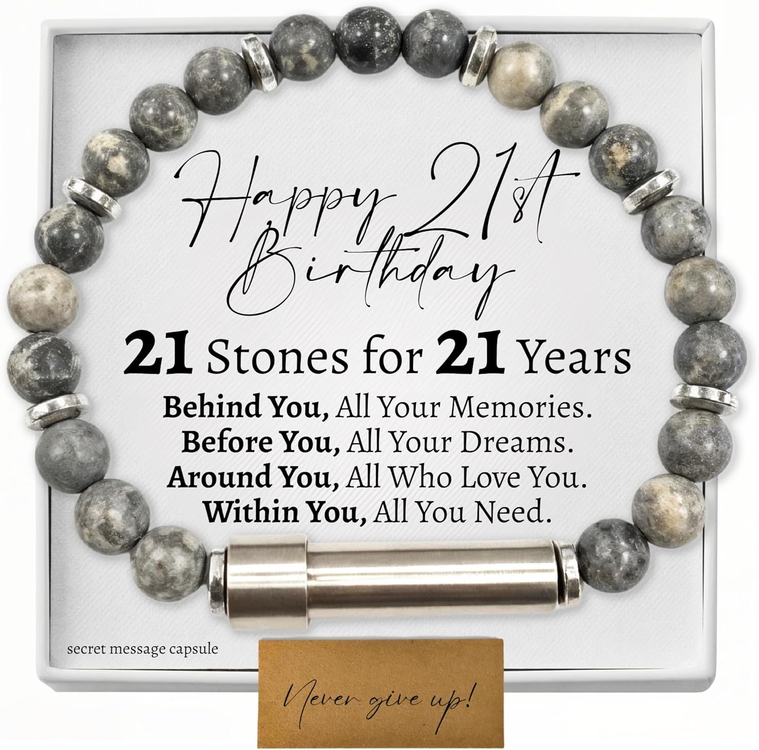 Love You This Much Birthday 21 Stones for 21 Years Hidden Message Capsule Bracelet | 21st Birthday Gift for Him | Bday Presents for Guy Turning 21 Years Old