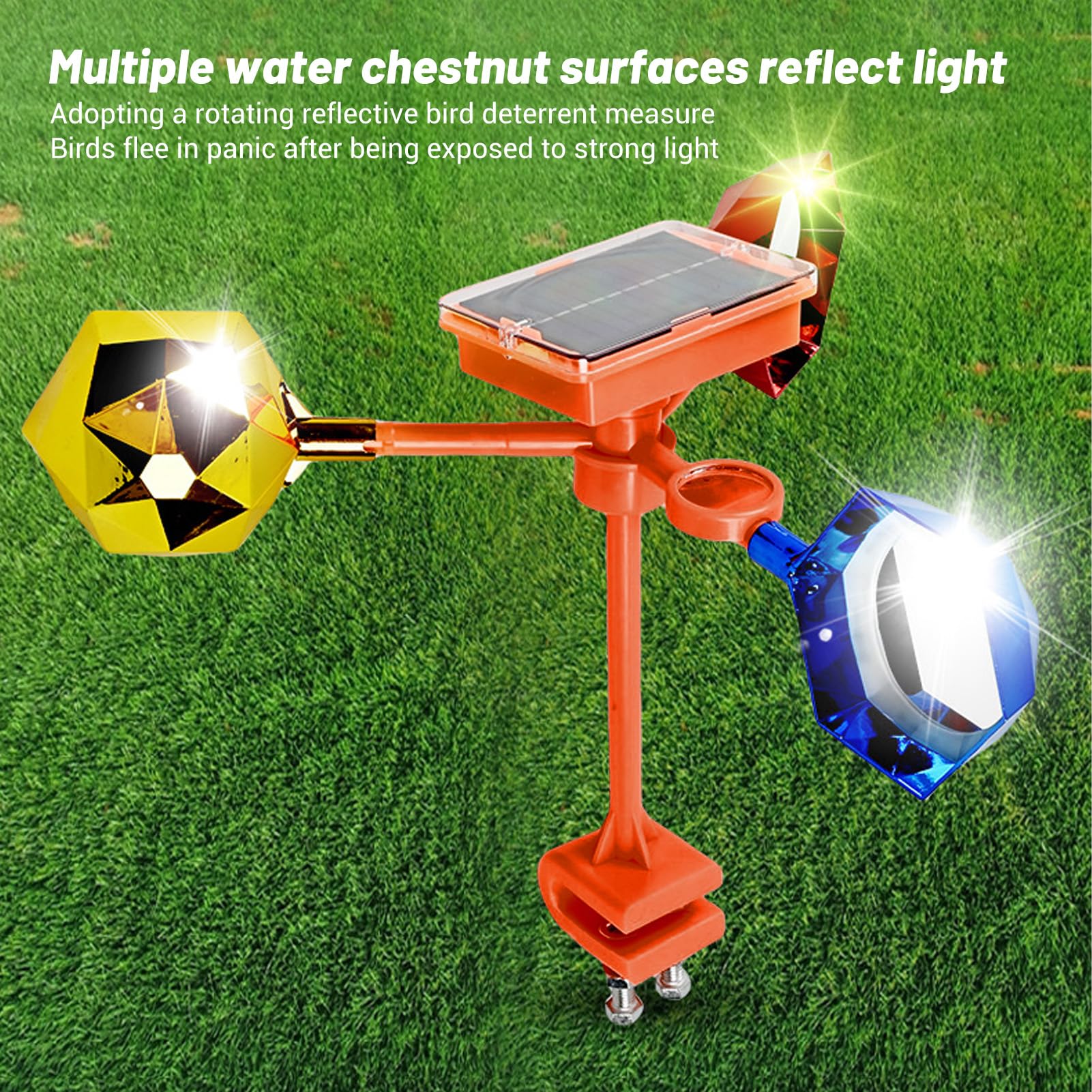 Disposente Reflectante de Pájaros Dispositivo de Viento Rotación de Viento 360 ° Prismos Reflectantes de Voz Solar Disuasa de Aves Fáciles Fácil para Control