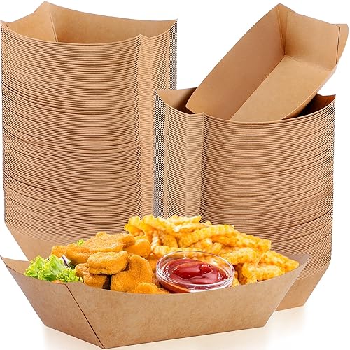 Miniatura 1 de Paquete de 300 bandejas desechables para perros calientes Nacho, bandeja de comida de papel kraft para servir alimentos, barco, papel, barco,