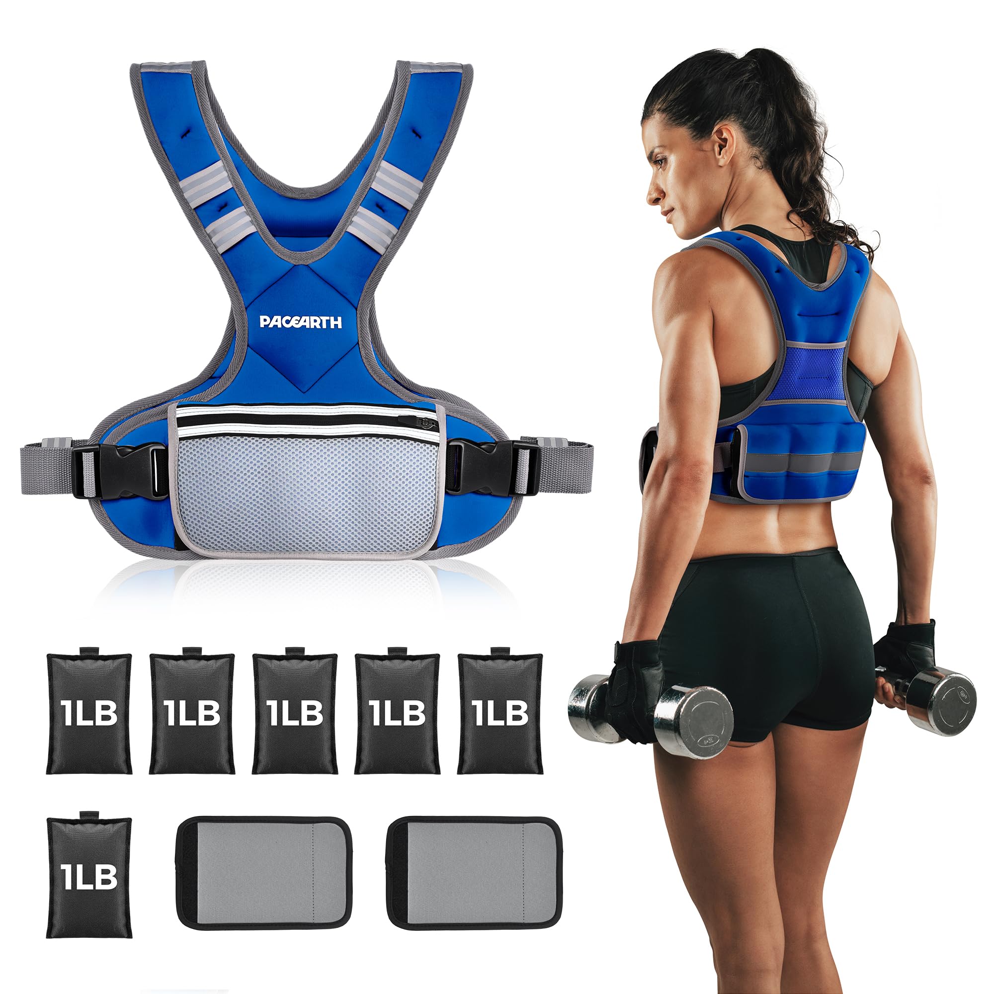 PACEARTH Adjustable Weight Vest 4-10lbs / 11-20lbs / 20-32lbs X-Shape Weighted Vest for Women and Men, Home Workout Ironsand Vest with Zipper Pouch and 6 Weight Packs, Available in Pink, Gray, Black