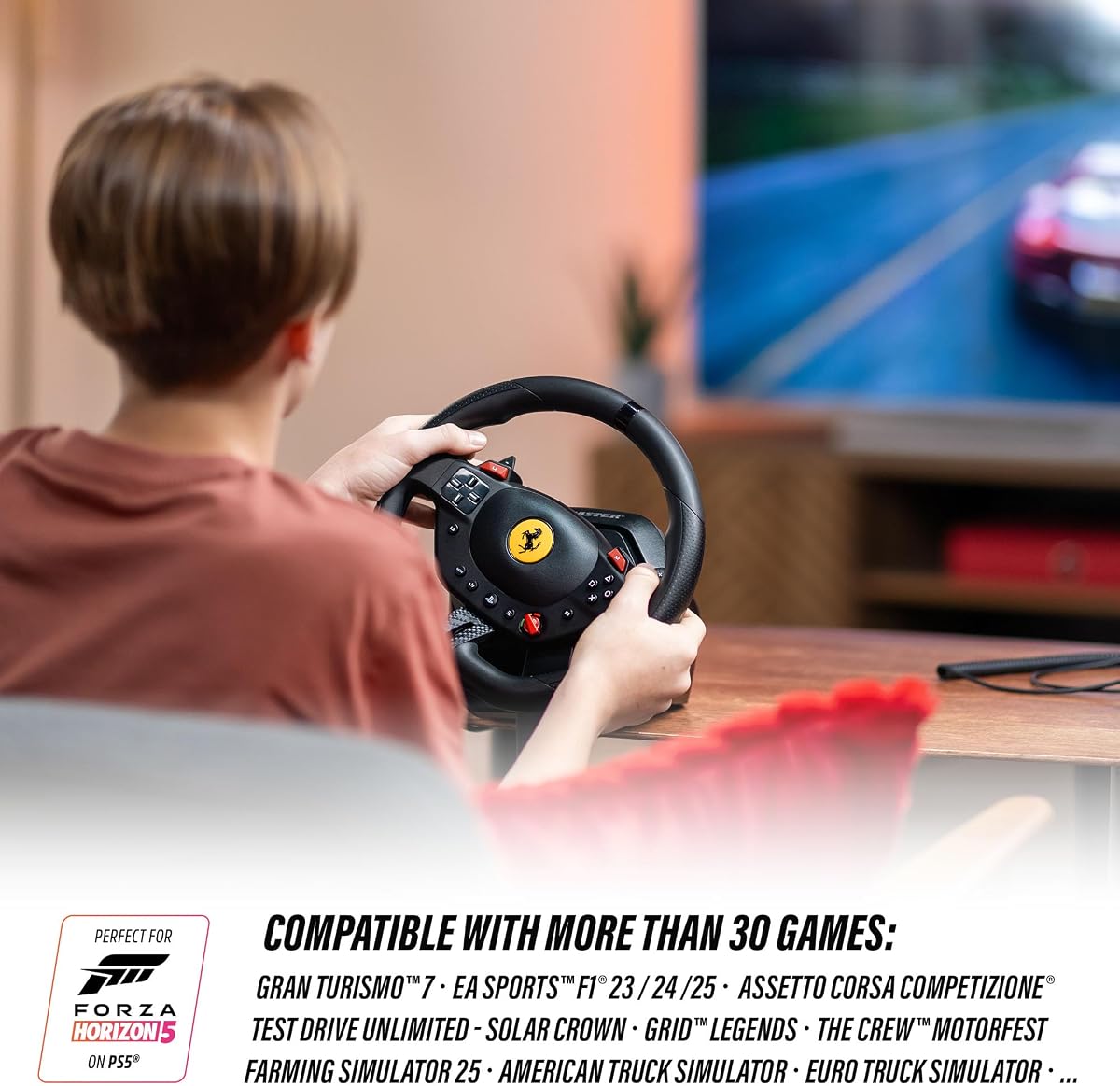 Thrustmaster T98 Ferrari 296 GTB Edition - Volante para PS5, PS4 y PC (Sistema Bungee Cord de Resistencia Lineal, Levas de Cambio Magnéticas, Incluye Pedales) Licencia Oficial Ferrari — view 8