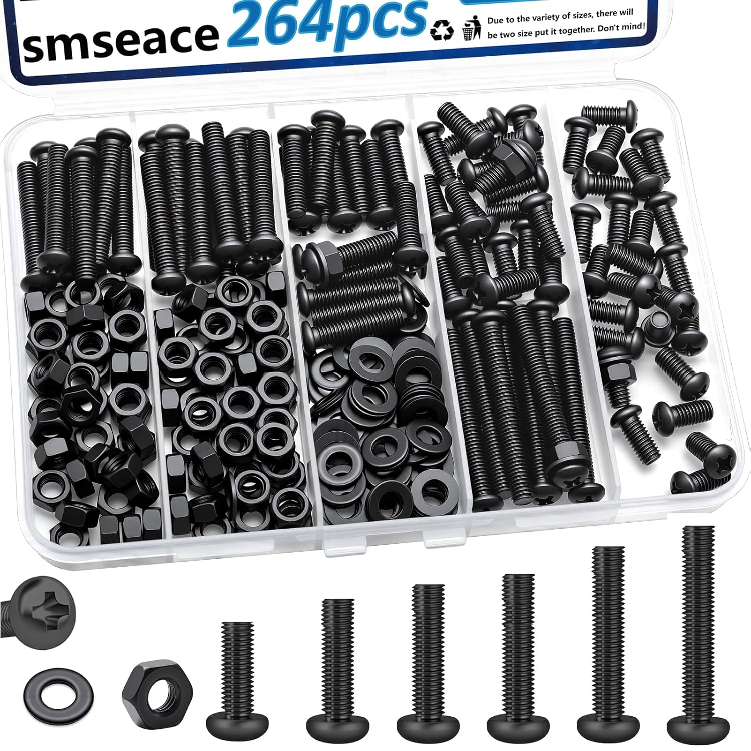 smseace 730Pcs 304 Stainless Steel Machine Screws Assortment Kit#10-24#8-32#6-32#4-40 Phillips Pan Head Assorted Nuts and Bolts for Machinery, Furniture, Automotive, Motorcycle Repairs