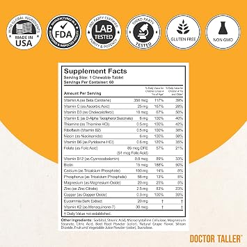 NuBest Doctor Taller Kids - Kids Multivitamins, Toddler Vitamins - Support Healthy, Immunity and Bone Strength for Ages 2 to 9 - Grape Flavor - 60 Vegan Chewable Tablets | 1 Month Supply