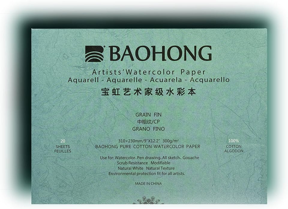 BAOHONG 100% Cotton Cold-Press Watercolor Block, 9 × 12.2 Inches product image from Amazon
