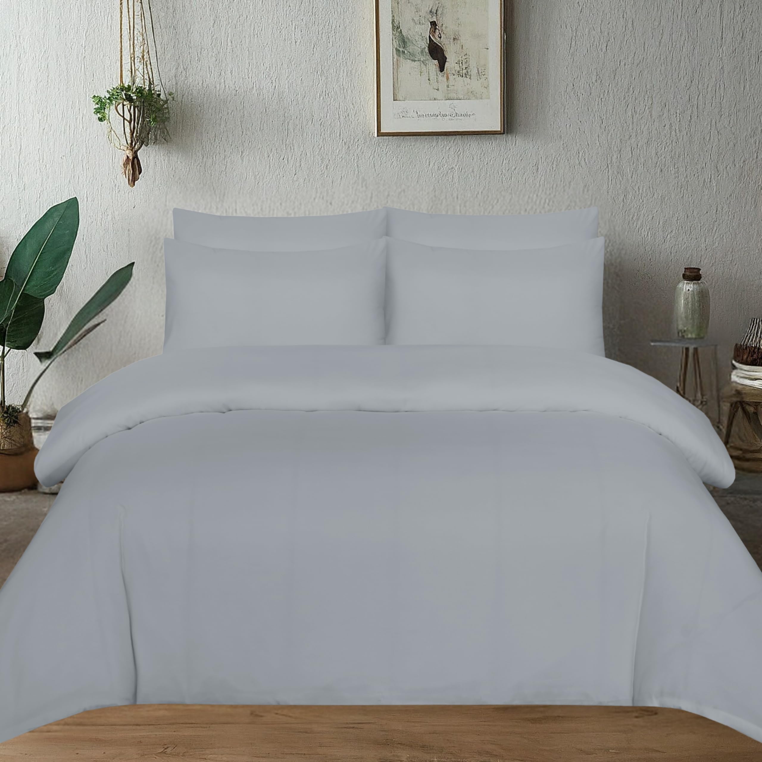 J.Din King Duvet Cover Sets Light Grey - Soft Brushed Microfiber Bedding