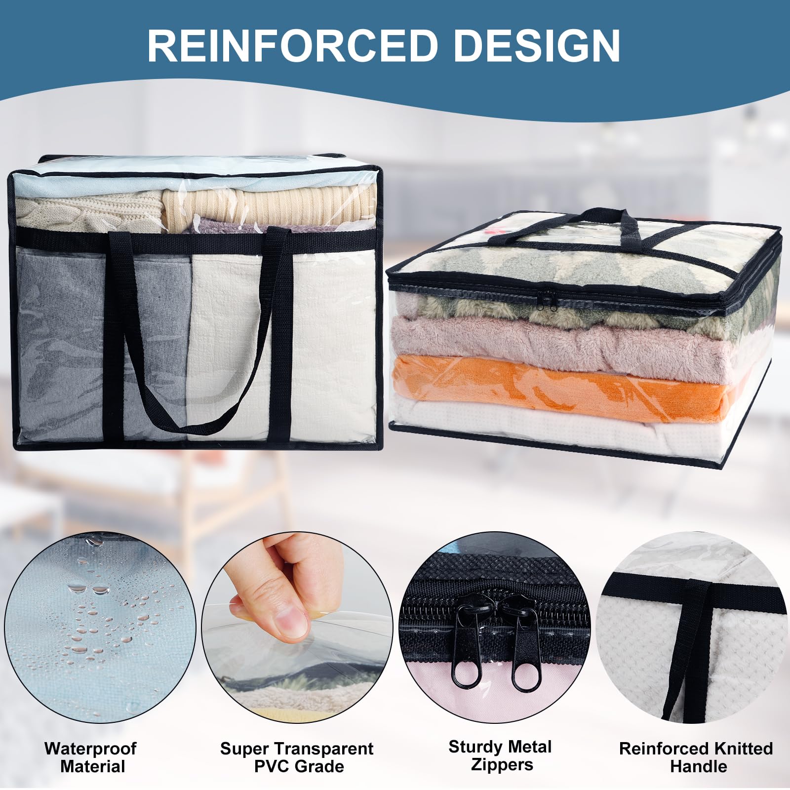 BiCINE 2-Pack Clear Blanket Storage Bags - 40L Zippered Clothes Bags, Waterproof & Dustproof - View #3