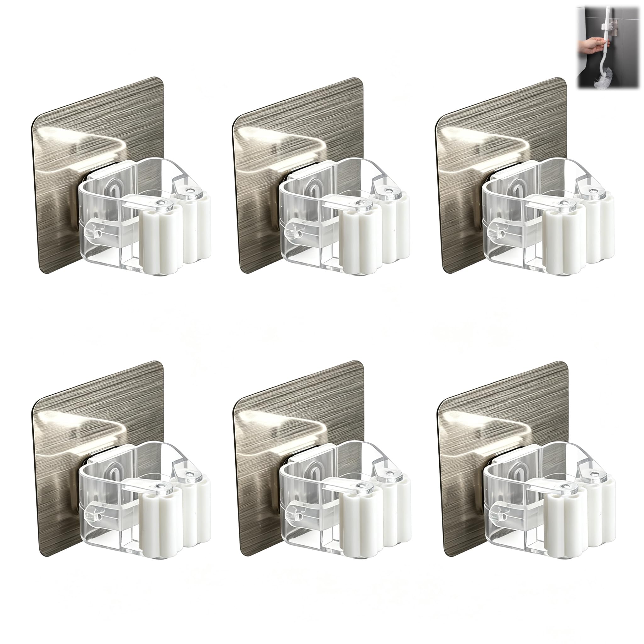 Kaaeiccr Broom Holder Wall Mount, 6-Pack Self-Adhesive Mop Organiser Rails