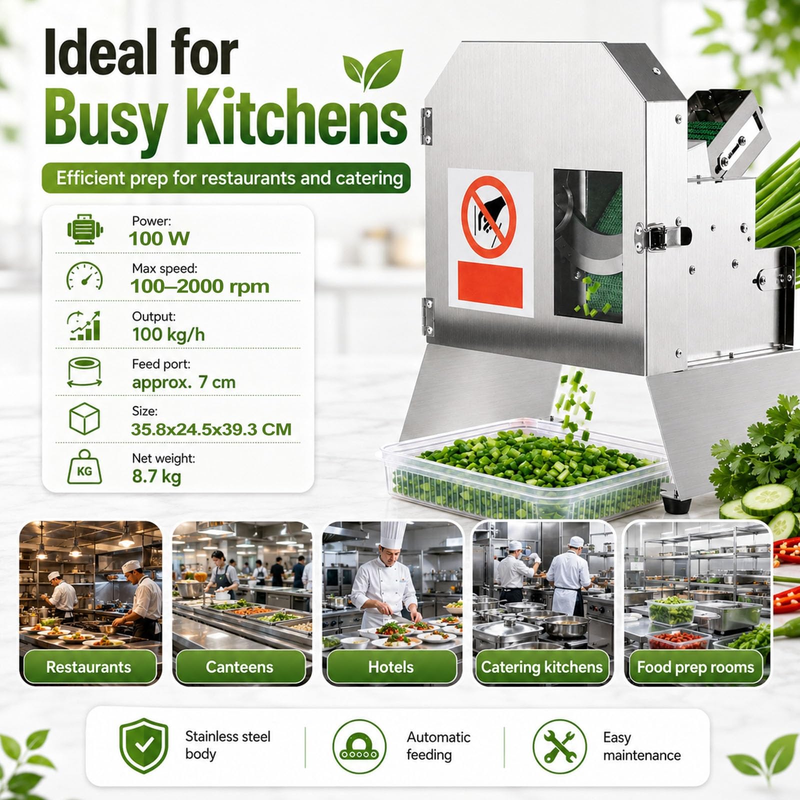Tagliaverdure Professionale Da 100 W, Tritatutto E Affettatrice Elettrica Da Banco per Erbe Aromatiche, Robot Da Cucina a Velocità Variabile Da 1,5 a 35 Mm Con Finestra Di Visualizzazione