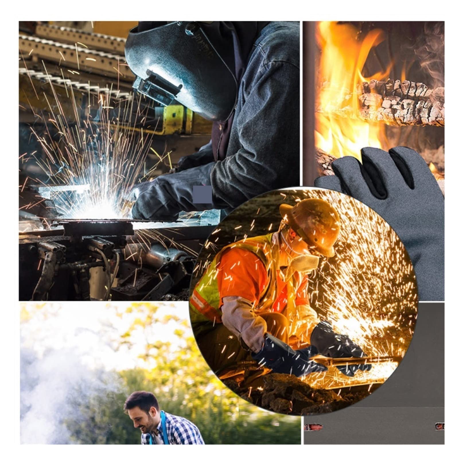 Guantes de soldadura for soldador Barbacoa Estufa cocina Calefacción punción Punchure Resistente Equipo protección cuero 1.3 mm espesor(2 Pairs)