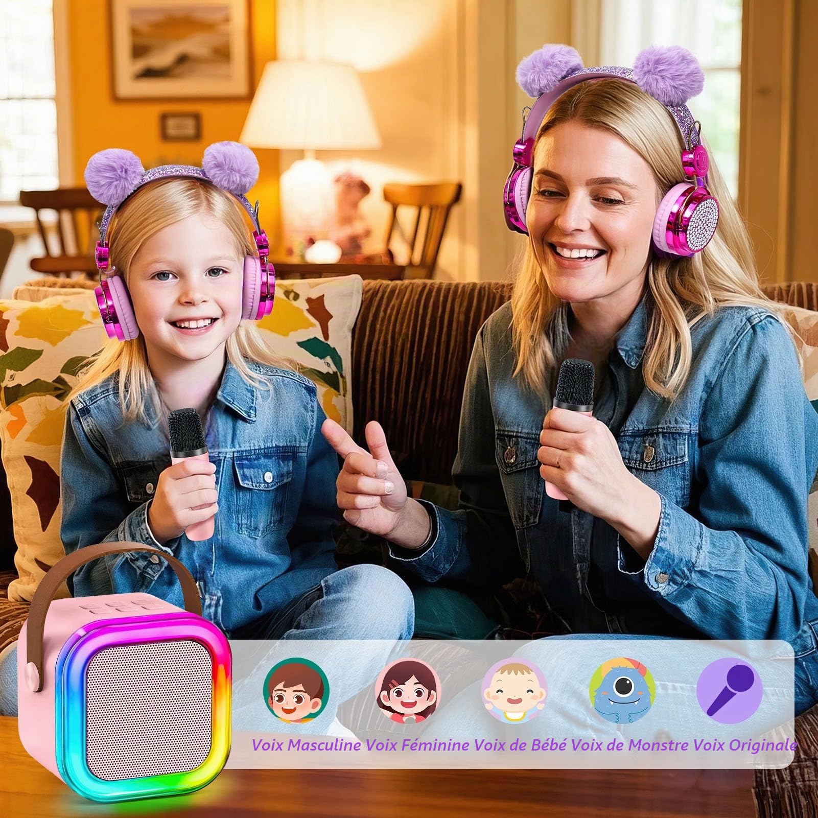 G.C Licorne Cadeau Fille 5 6 7 8-12 Ans, Micro Karaoke Enfants avec LED & Micro sans Fil & Filaire Casque & Bouteille & Lunettes de Soleil, Anniversaire Cadeau Noël Licorne Jouet pour Fille Enfants