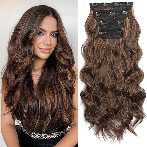 Miniatura 8 de Extensiones de cabello negro con clip, 4 piezas de cabello sintético natural suave y ondulado con clip, extensiones de cabello sintético rizado de