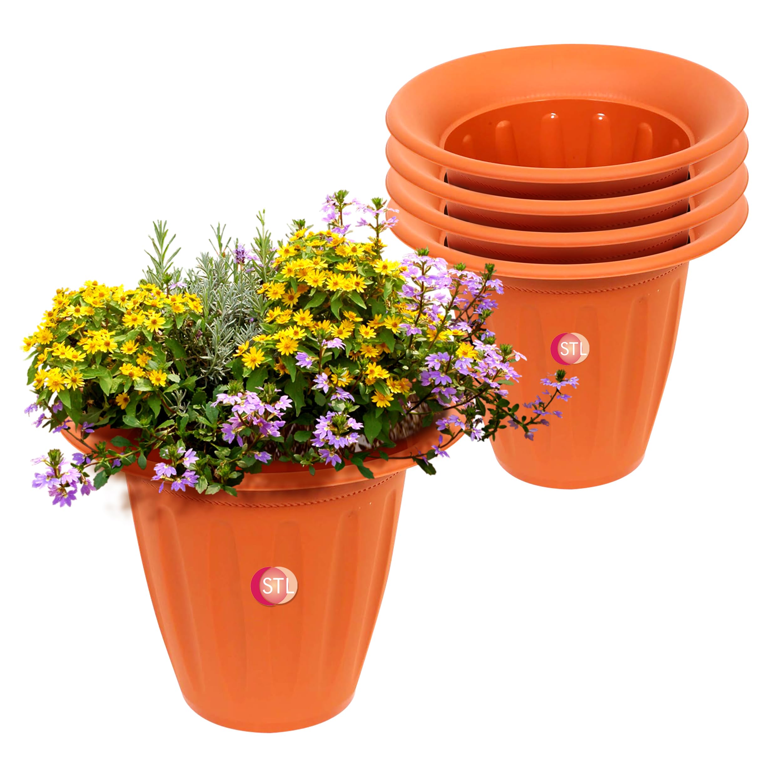 STL 6Pcs Terracotta Plant Pots, Cylindrical Shape Plastic Plant Pots, Mini Terracotta Pots with Drainage Holes, Small Flower Pots for Succulent Cactus Plants, Flowers, Indoor/Outdoor Use
