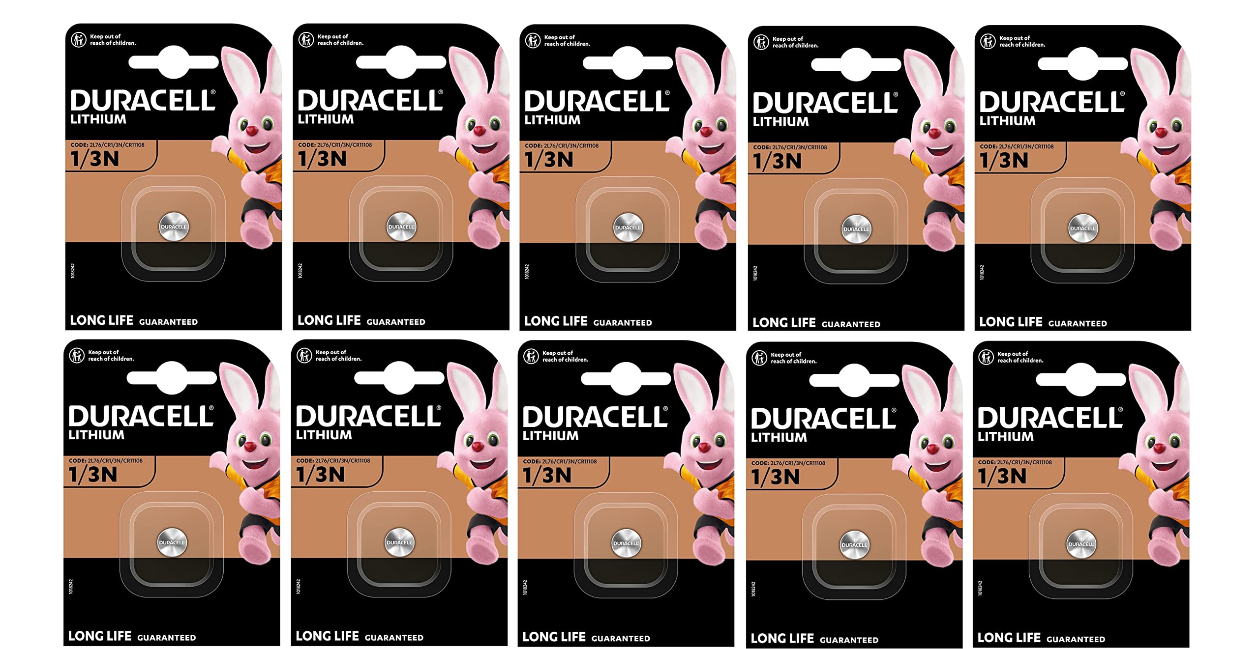 10X Duracell CR 1/3N 2L76 CR11108 con litio (10 blísters de 1 batería) 10 pilas