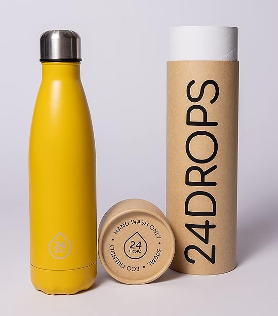 24 Drops Stainless Steel Water Bottle , 12 Hours hot & 24 Hours Cold , Bpa Free Vacuum Insulated , Leak-Proof (Yellow)