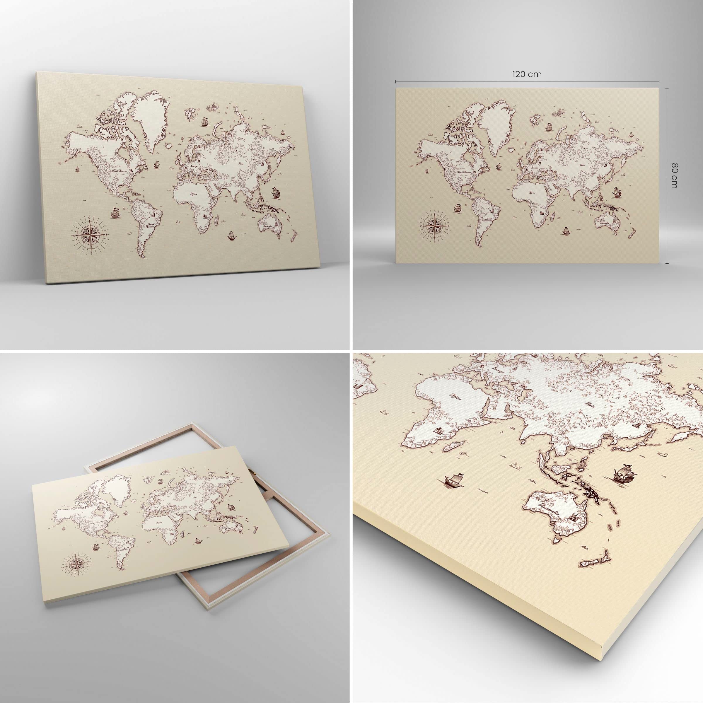 ARTTOR Dekoracja ścienna Salon Mapa Świat klasyka kontynenty Obraz na płótnie w ramie 120x80cm Nowoczesny Sypialnia Kuchnia Deko Sztuka na ścianę Duży XXL Obrazy Art Foto Decor Canvas AA120x80-2910