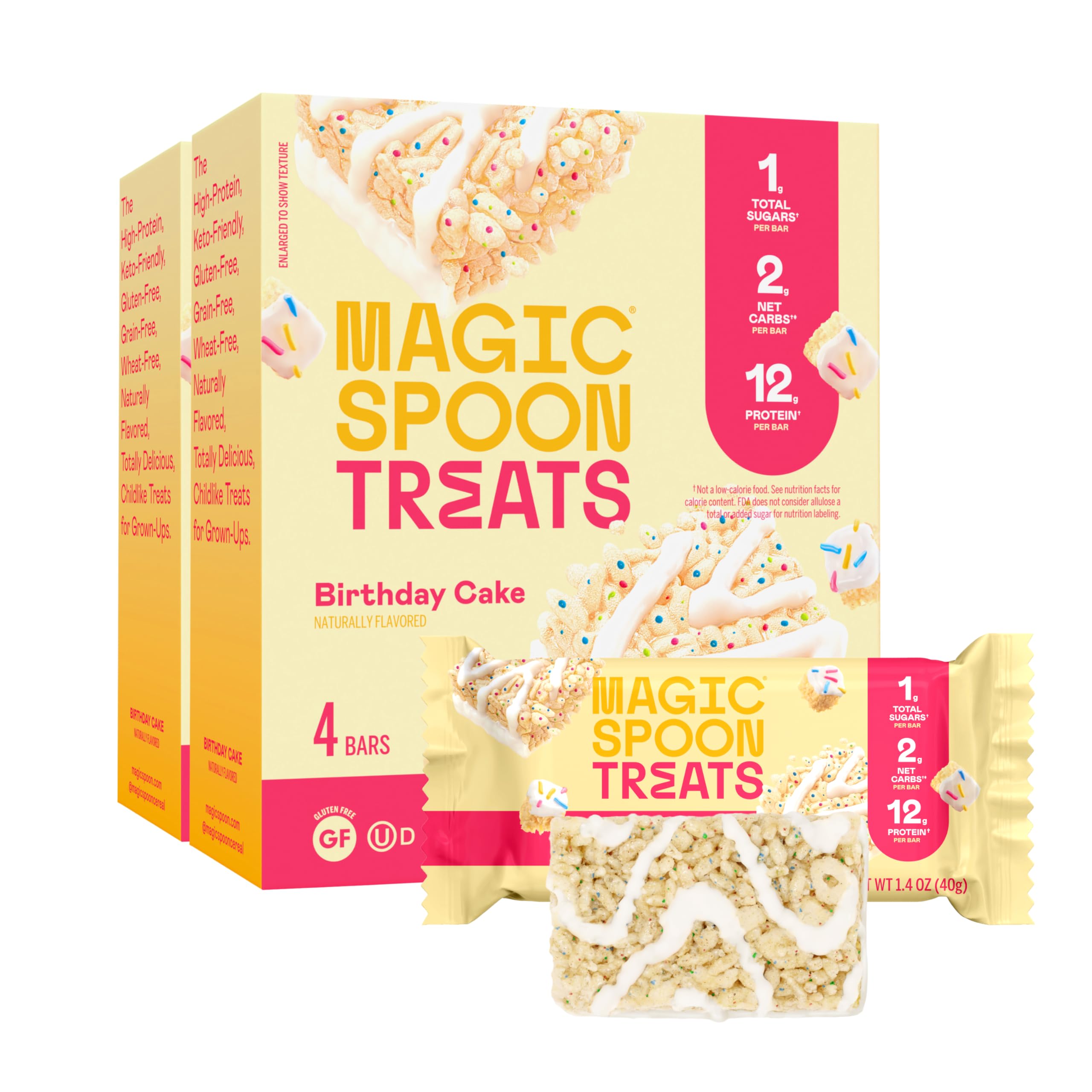 Magic SpoonTreats - High Protein, Low Carb, Keto Friendly, 1g of Sugar, Gluten Free, Crispy Treat Cereal Bar, On-The-Go Healthy Snack (Birthday Cake, 8 Bars)