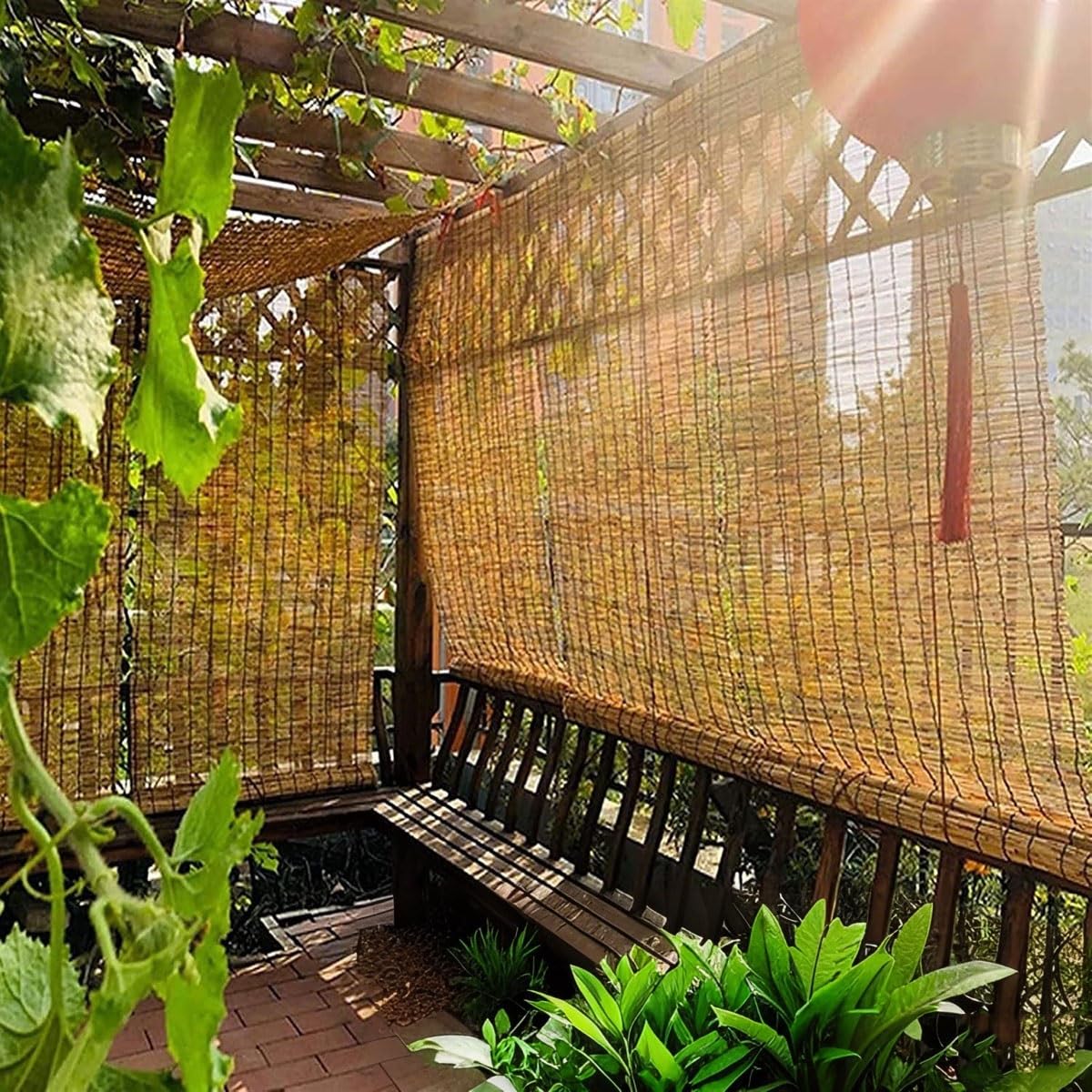 Retro bamboe jaloezieën, bamboe rolgordijnen buiten, zonneschermen licht filteren rolgordijnen, bamboe Romeinse tinten, decoratie gordijnen voor ramen, tuinen, paviljoens, balkon, aangepast (B100xH120cm/39,1x47