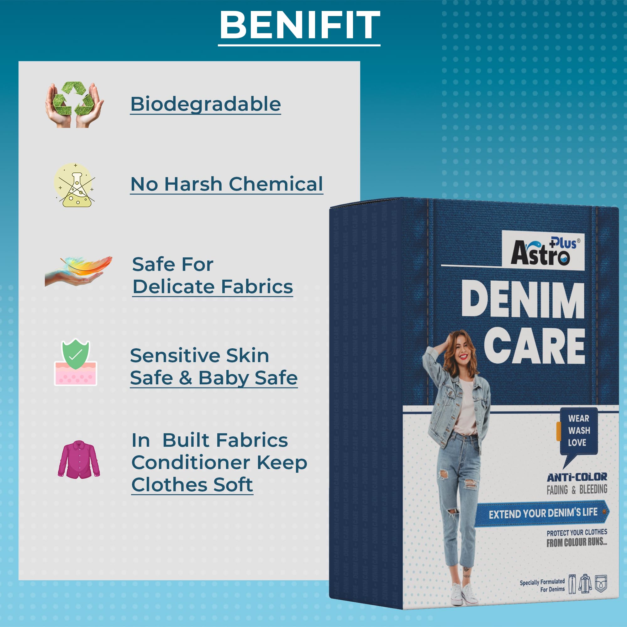 Astro Plus+ Denim Care | Premium Laundry Detergent for Jeans & Denim | Gentle Formula, Deep Clean & Color Protection (5 Pouch x 40 ml each) 3