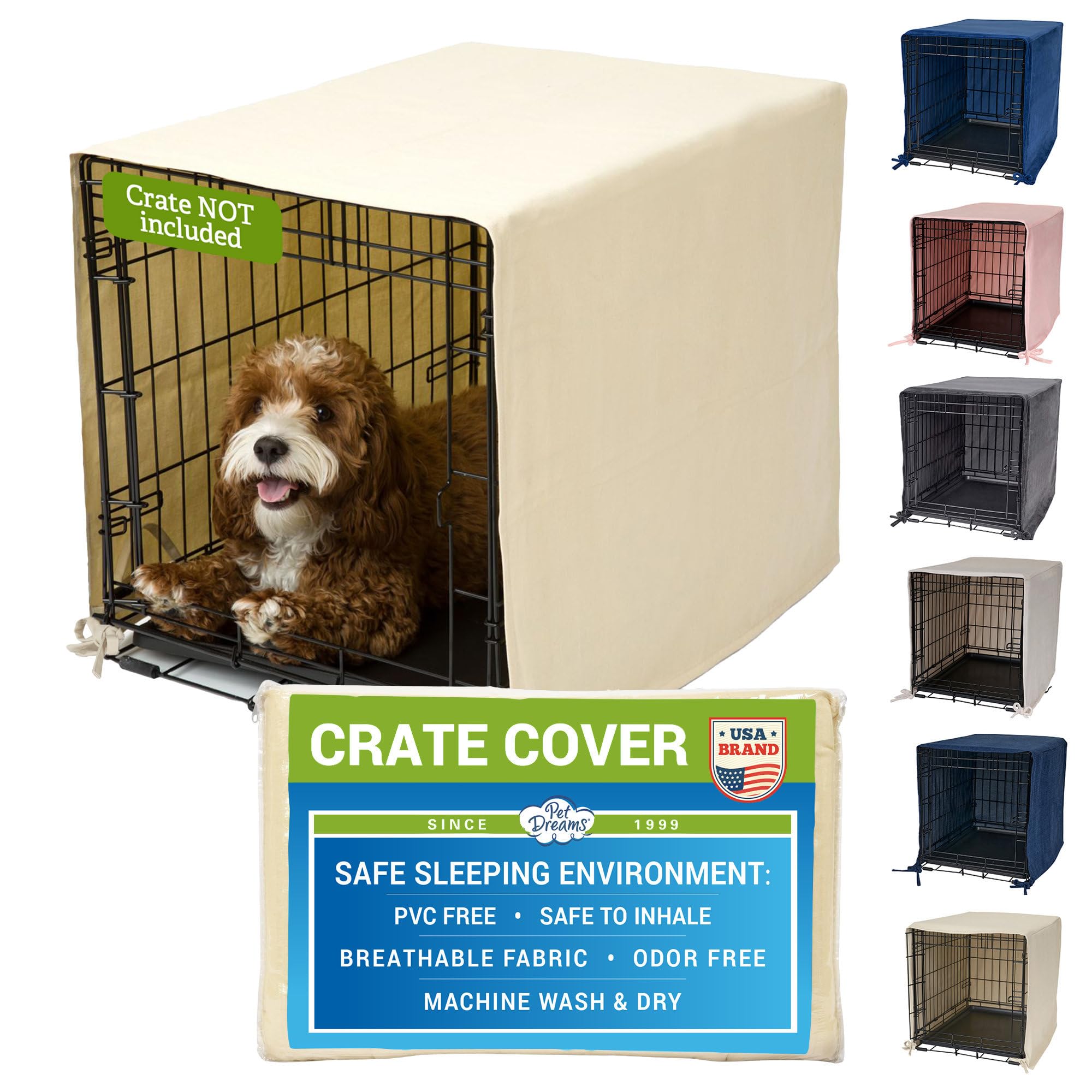 Pet Dreams Dog Crate Cover - Breathable Fabric Kennel Topper for Single-Door Crates, Fits iCrate Dog Cages 18, 24, 30, 36, 42, 48 Inches (Khaki, XX
