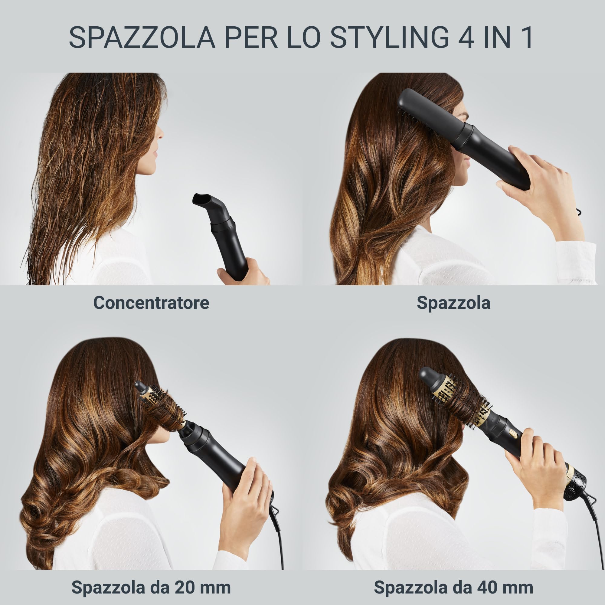 Rowenta Express Style Spazzola ad Aria Calda, Spazzola 4 in 1 per Styling, Lisci, Ricci e Onde, Lucentezza, Rivestimento in Ceramica, Styling in Sicurezza, Qualità Elevata, CF6330F0